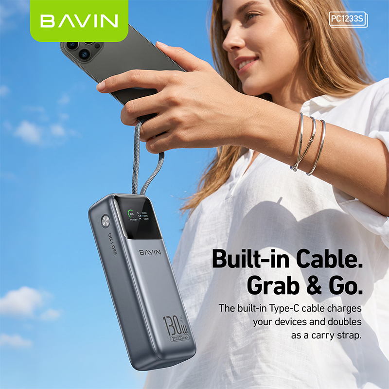 [CCC] BAVIN PC1233S 130W 20000mAh Fast Charging Powerbank Built-in Type-C Cable & TFT Digital Display