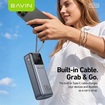 [CCC] BAVIN PC1233S 130W 20000mAh Fast Charging Powerbank Built-in Type-C Cable & TFT Digital Display