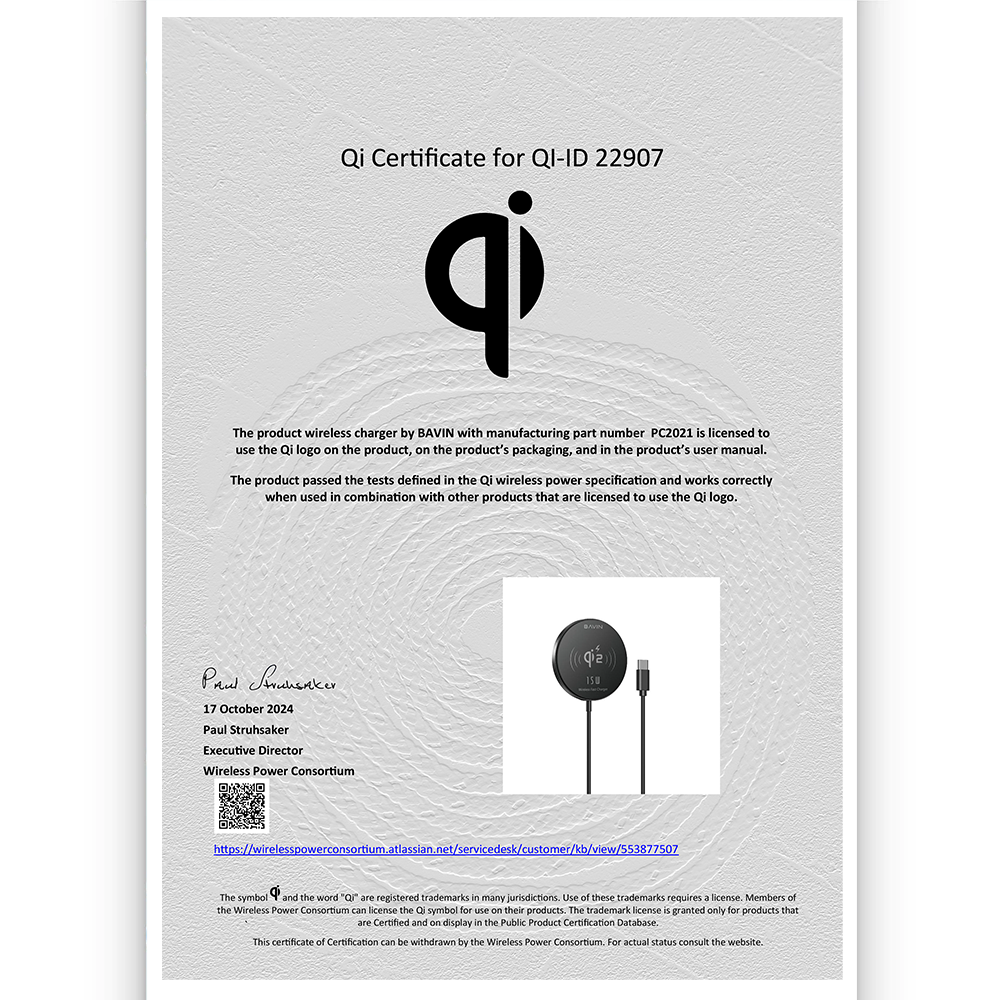 BAVIN C-W-PC2021 Qi2 15W Magnetic Wireless Fast Charger w/ Suction & Free Magnetic Ring