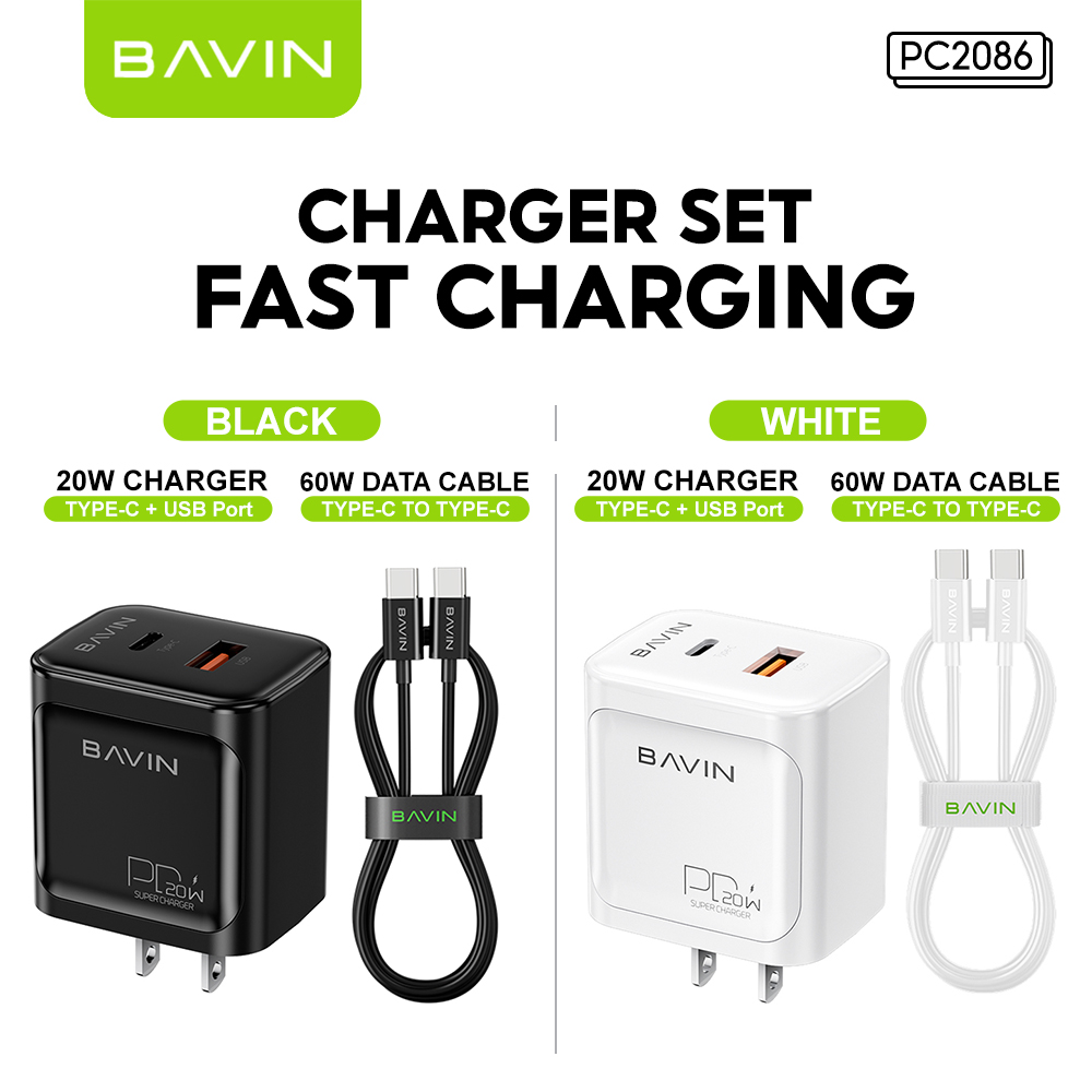 BAVIN C-PC2088 Universal 20W Fast Charging Adaptor Support PD + QC 3.0 Widely Compatibility for Android & iPh Devices