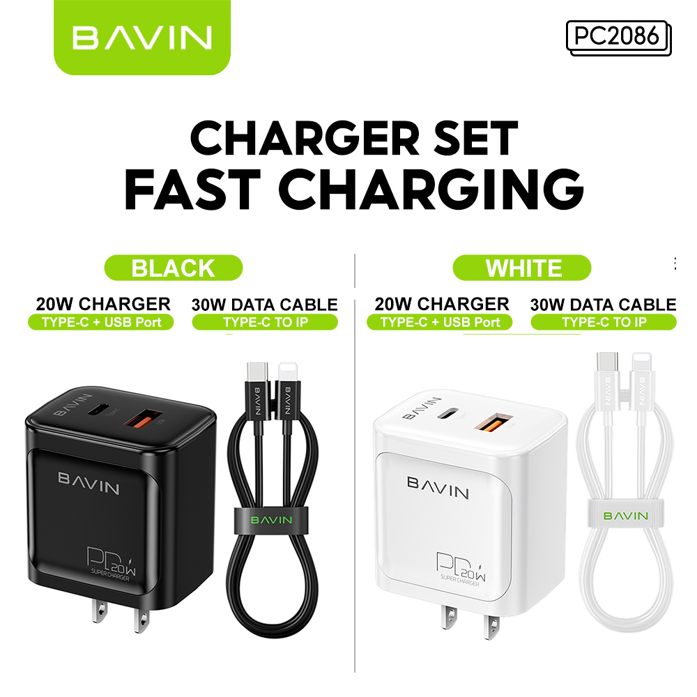 BAVIN C-PC2088 Universal 20W Fast Charging Adaptor Support PD + QC 3.0 Widely Compatibility for Android & iPh Devices