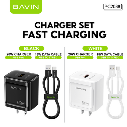BAVIN C-PC2088 Universal 20W Fast Charging Adaptor Support PD + QC 3.0 Widely Compatibility for Android & iPh Devices