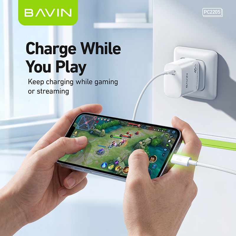 BAVIN PC2205 45W GaN PD USB-C Fast Charging Charger + 1M 100W Data Cable for Laptop, iPhone 17, Android