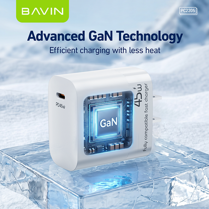 BAVIN PC2205 45W GaN PD USB-C Fast Charging Charger + 1M 100W Data Cable for Laptop, iPhone 17, Android