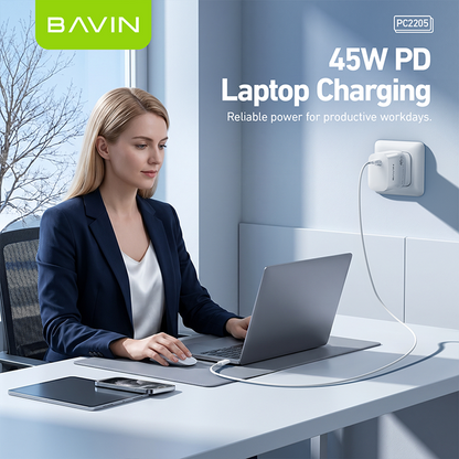 BAVIN PC2205 45W GaN PD USB-C Fast Charging Charger + 1M 100W Data Cable for Laptop, iPhone 17, Android