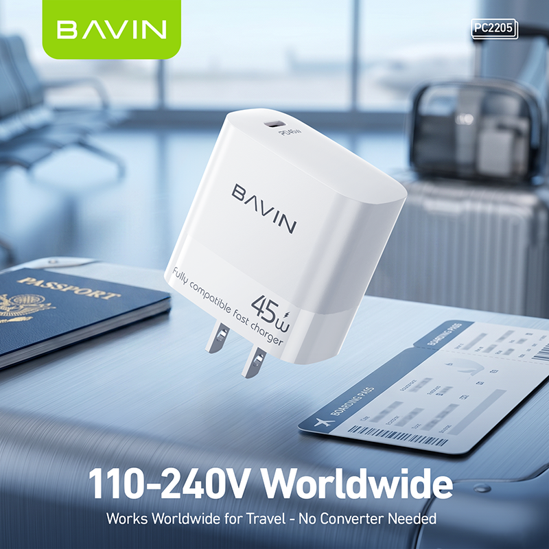 BAVIN PC2205 45W GaN PD USB-C Fast Charging Charger + 1M 100W Data Cable for Laptop, iPhone 17, Android
