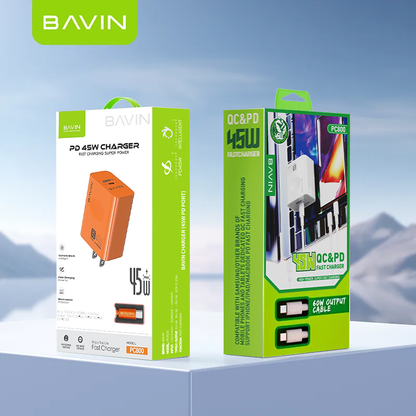 BAVIN PC800 45W PD Fast Charging Adapter Type-C Port Supports for iPhone 17 & Laptop w/ Date Cable