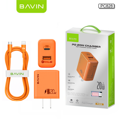 BAVIN PC828 / PC827 20W PD Fast Charging Charger Dual Type-C & USB Port Adapter for iPhone 16 Series