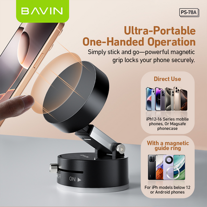 BAVIN D-S-PS78 Portable Magnetic Phone Holder w/ Vacuum Grip & Multi-Angle Adjustment