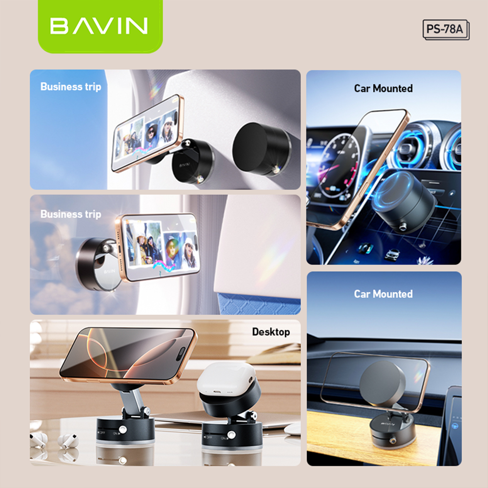 BAVIN D-S-PS78 Portable Magnetic Phone Holder w/ Vacuum Grip & Multi-Angle Adjustment