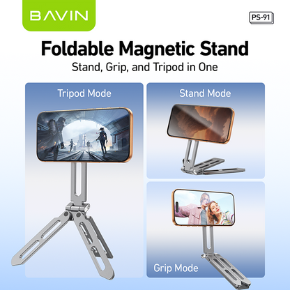 BAVIN PS91 3in1 Magnetic Phone Holder Tripod Mount Portable Foldable Handheld Stand for iPhone 17, Android
