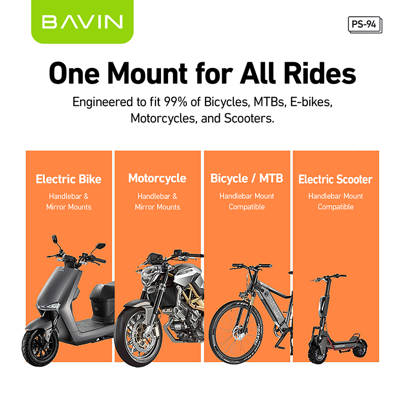 BAVIN PS93 / PS94 360° Adjustable Rearview Mirror & Handlebar Phone Holder for Motorcycle & Bike