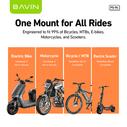 BAVIN PS93 / PS94 360° Adjustable Rearview Mirror & Handlebar Phone Holder for Motorcycle & Bike
