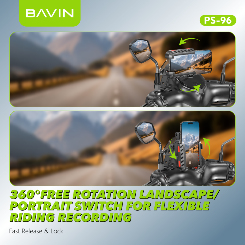 BAVIN PS96 Universal Shockproof Motorcycle Phone Holder Secure Lock & 360° Rotatable Navigation Mount
