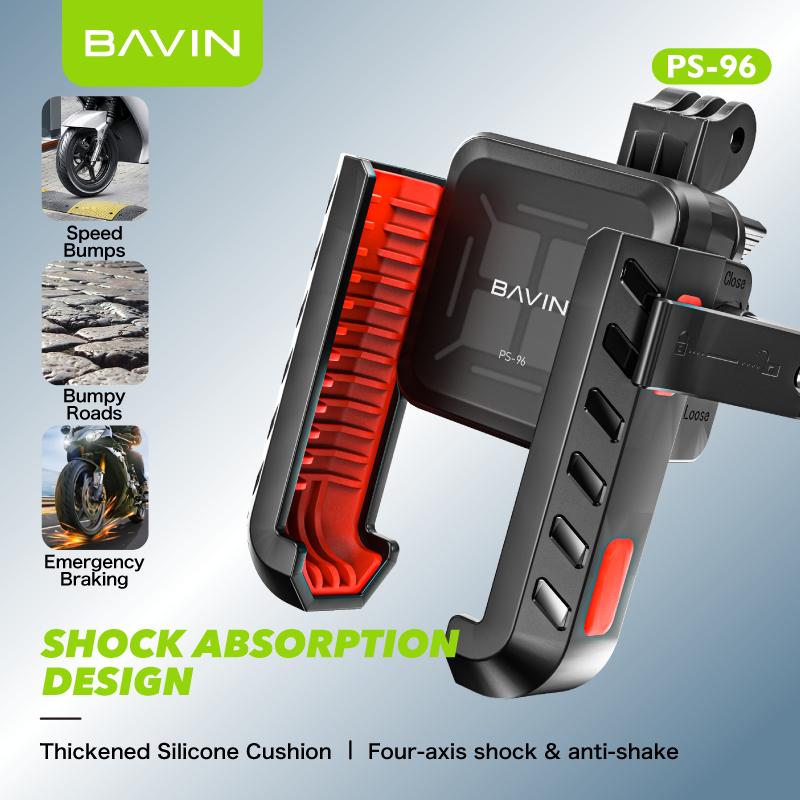 BAVIN PS96 Universal Shockproof Motorcycle Phone Holder Secure Lock & 360° Rotatable Navigation Mount