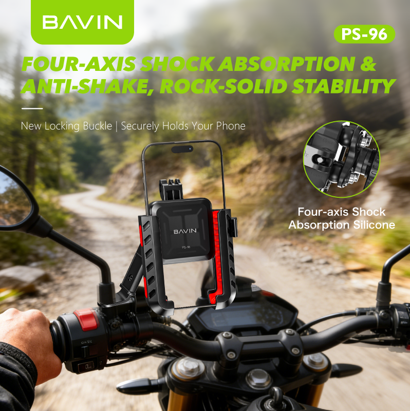 BAVIN PS96 Universal Shockproof Motorcycle Phone Holder Secure Lock & 360° Rotatable Navigation Mount