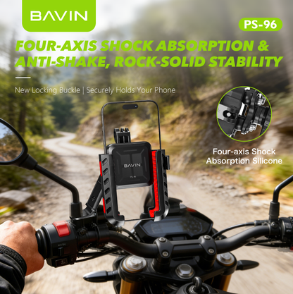 BAVIN PS96 Universal Shockproof Motorcycle Phone Holder Secure Lock & 360° Rotatable Navigation Mount