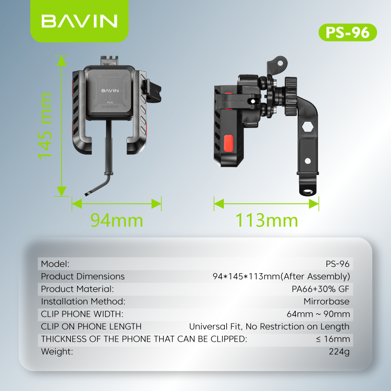 BAVIN PS96 Universal Shockproof Motorcycle Phone Holder Secure Lock & 360° Rotatable Navigation Mount