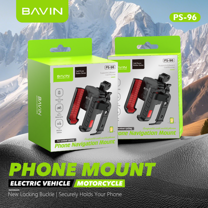 BAVIN PS96 Universal Shockproof Motorcycle Phone Holder Secure Lock & 360° Rotatable Navigation Mount
