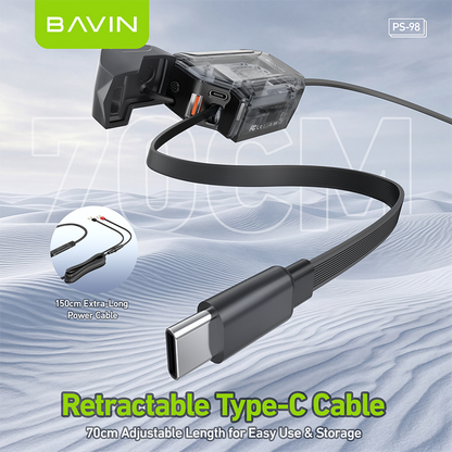 BAVIN PS98 30W Fast Charger for Motorcycles w/ Built-In Retractable Type-C Cable & USB + Type-C Port