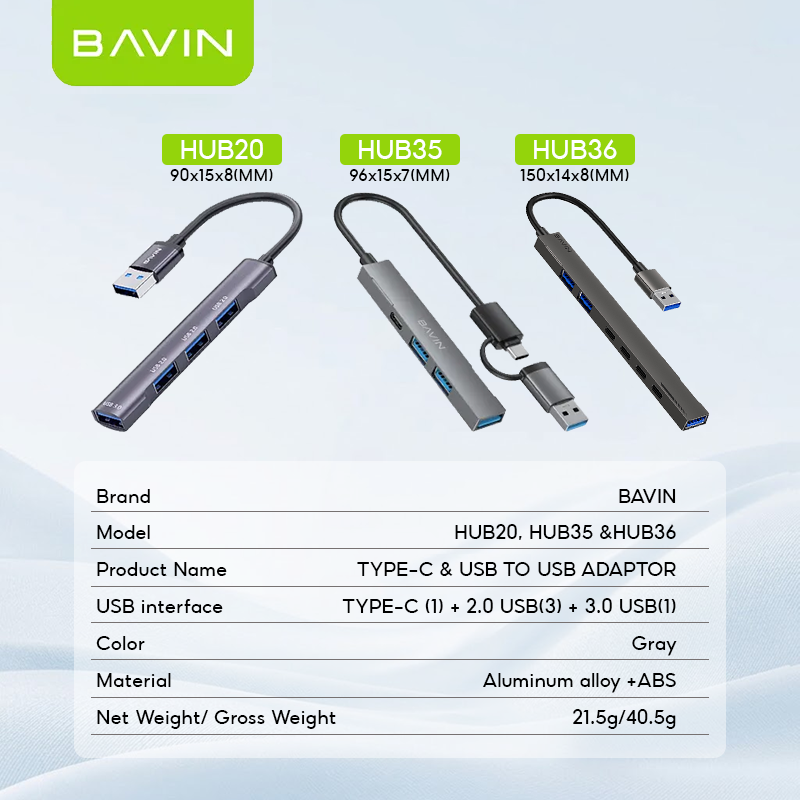 BAVIN H36 7-in-1 Universal 3 USB-A+4 Type-C Docking Station Hub USB 3.0 Ports Adapter for Laptop, PC