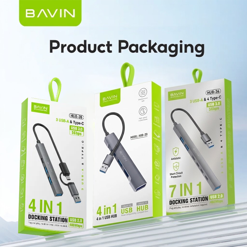 BAVIN H36 7-in-1 Universal 3 USB-A+4 Type-C Docking Station Hub USB 3.0 Ports Adapter for Laptop, PC