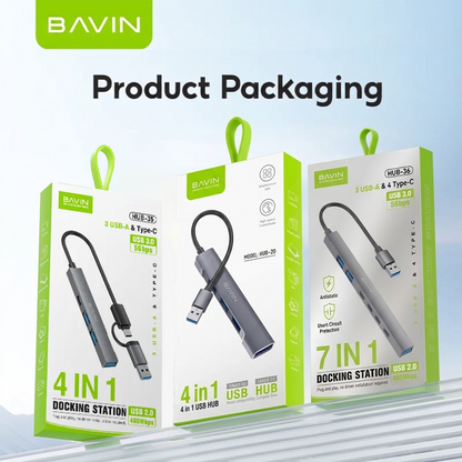 BAVIN H36 7-in-1 Universal 3 USB-A+4 Type-C Docking Station Hub USB 3.0 Ports Adapter for Laptop, PC