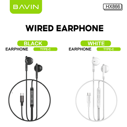 BAVIN HX866 HiFi 3.5mm & Type-C Wired Earphones w/ Mic & Volume Control