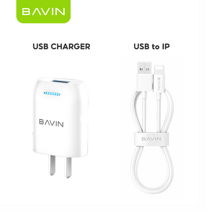 BAVIN PC752 Mini Wall Charger Overcharging Protection Quick Charge w/ USB Cable for Micro/iPhone/Type-C