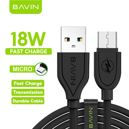 BAVIN U-CB071 QC3.0 Fast Charging Cable 18W/30W/60W Micro iPhone Type-C/V3 Mini USB iPhone 4S & P1000 0.5m-2m 2.4A Data Transfer