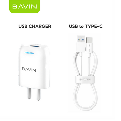 BAVIN PC752 Mini Wall Charger Overcharging Protection Quick Charge w/ USB Cable for Micro/iPhone/Type-C