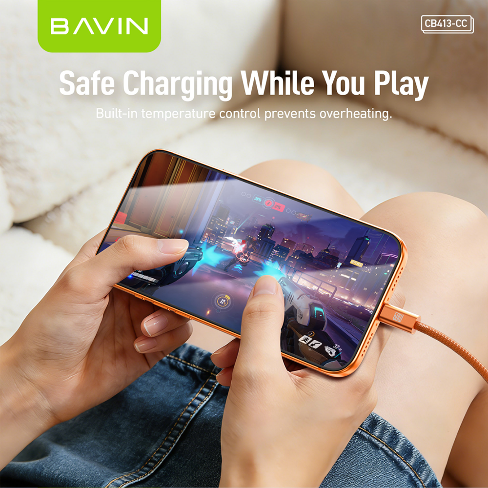 BAVIN CB413 PD 60W Type-C Fast Charging 1m Braided Cable w/ High-Speed Data Transfer for iPhone 15-17 & Android Devices
