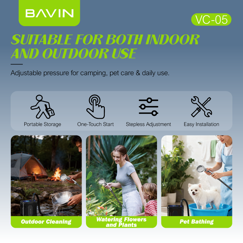 BAVIN VC05 Portable 10000mAh Camping Electric Outdoor Shower –Multi-Purpose for Camping & Hiking