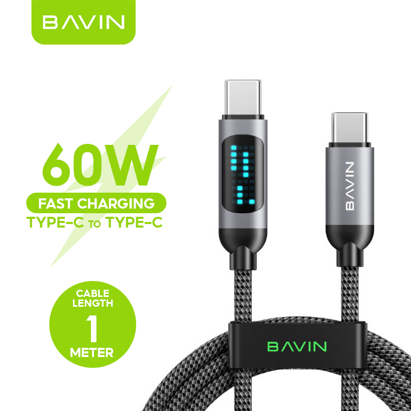 BAVIN U-CB377-XX Fast Charging Cable W/ LED Display Nylon Braided 60W Type-C to Type-C