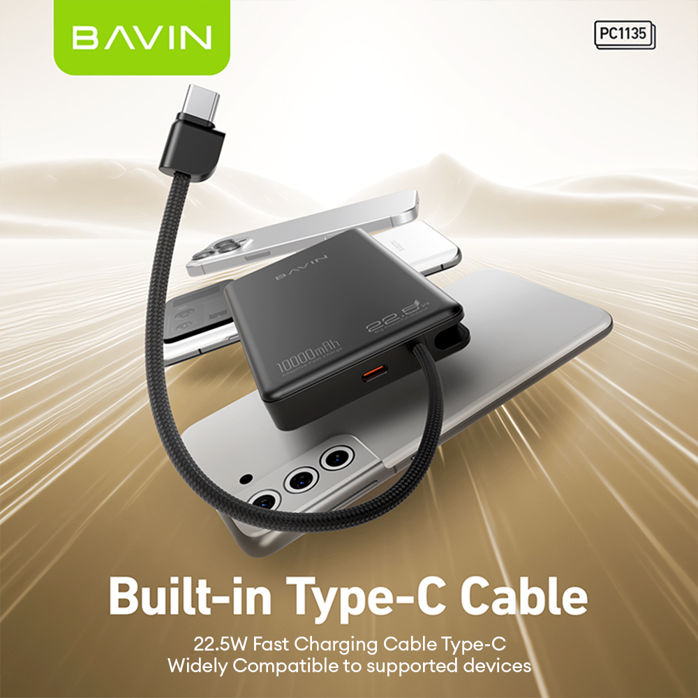 BAVIN Y-PC1135 10000mAh 22.5W Fast Powerbank with Type-C Cable & Lanyard Strap