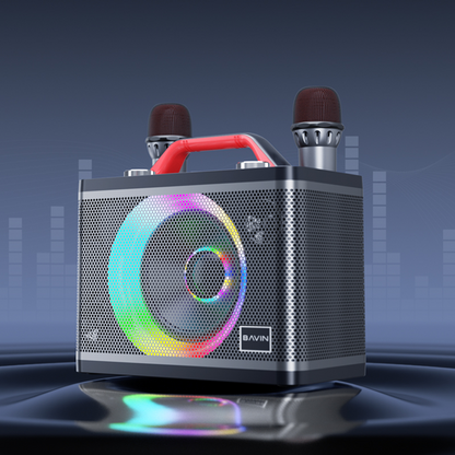 BAVIN DV-BM10 Bluetooth Wireless Portable Karaoke Speaker w/ Dual Bluetooth Microphones & Light