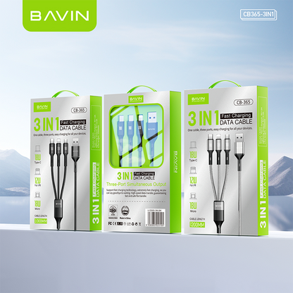 BAVIN U-CB365-3 3-in-1 Fast Charging 3A Nylon Braided Cable