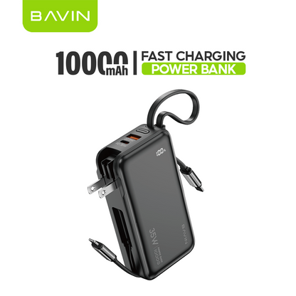BAVIN PC1215 2-in-1 10000mAh/20000mAh 35W PD Fast Charging Powerbank w/ Built-in Dual Cables + AC Plug