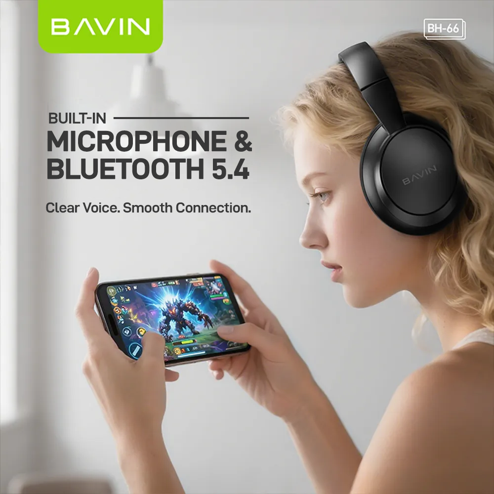 BAVIN BH66 Bluetooth Wireless 5.4 Over-Ear Headphones | Foldable & Adjustable Headset HiFi Sound