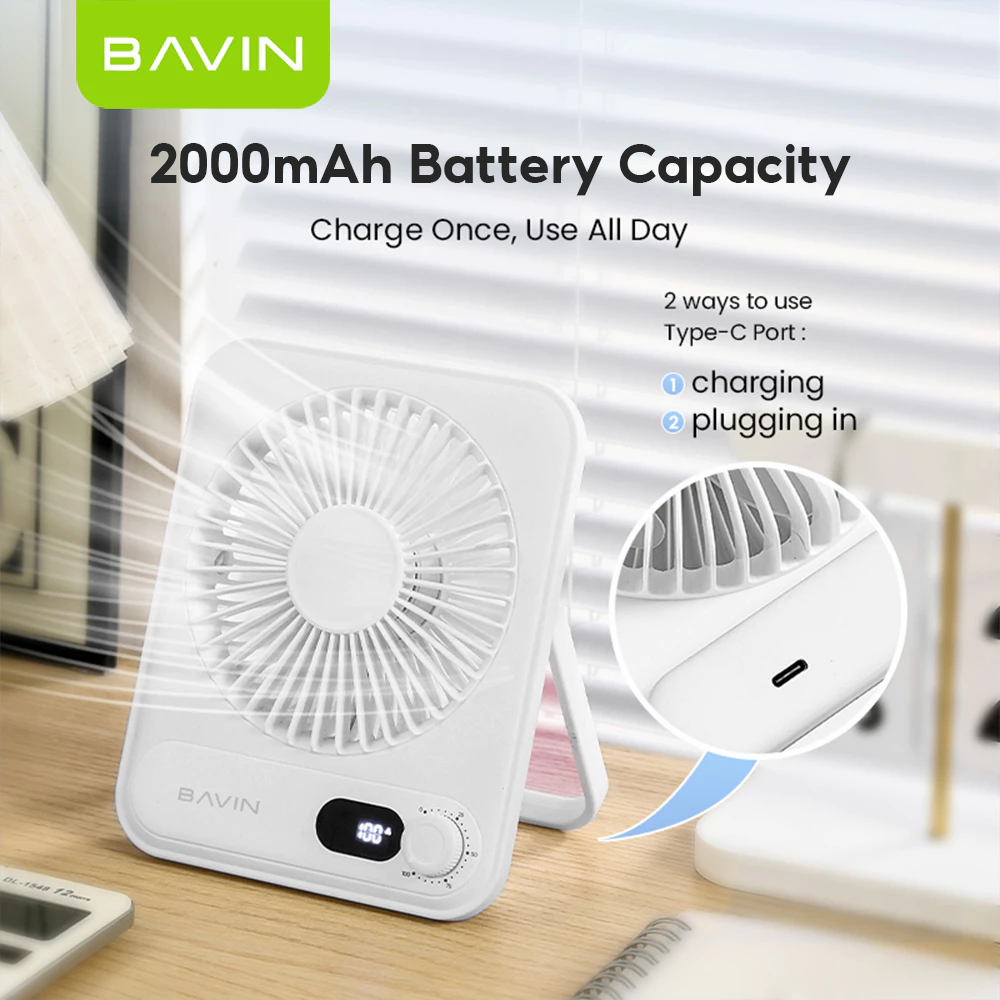 BAVIN BF006 Ultra-Thin Portable Mini Desktop Fan w/ 4-Speed Strong Wind for Office and Home
