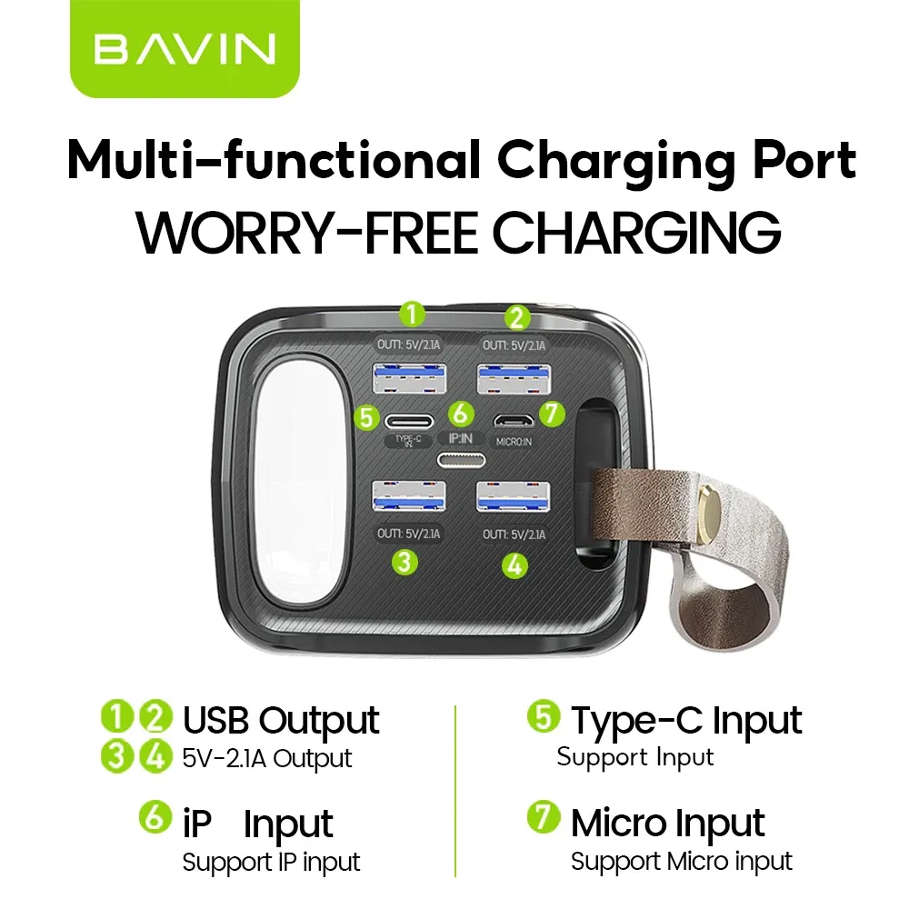BAVIN PC066 50000mAh Powerbank Charging Type-C Micro iPhone Input & 4 USB Output w/ LED Light PowerBank