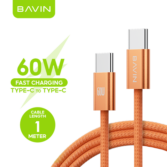 BAVIN CB416 Fast Charging PD 60W Braided 1M Data Cable Type-C to Type-C / Type-C to iPhone|480 Mbps Compatible with iPhone 15-17 & Type-C Devices
