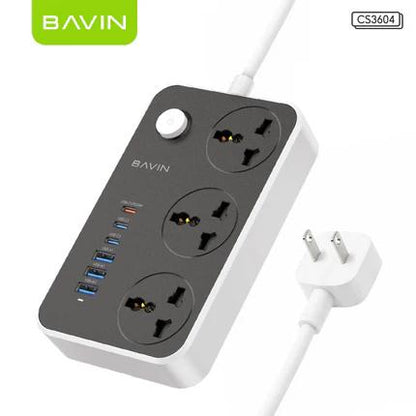 BAVIN SC3604 Universal Charger Hub Multi-Socket Power Strip w/ 3 Outlets, 3 USB & 3 Type-C Fast Charging Ports