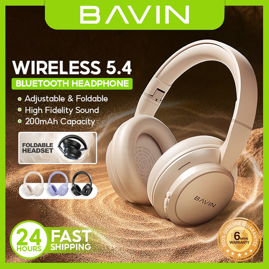 BAVIN HB-BH66 Wireless Bluetooth 5.4 Headphones HiFi Stereo Sound, Foldable & Adjustable Design w/ 3.5mm Audio Jack Support