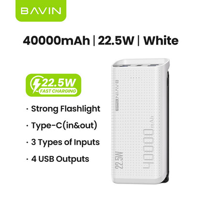 BAVIN PC077 Pro 40000mAh Powerbank 22.5W Fast Charging w/ 4 USB Output & 3 Input Battery Indicator