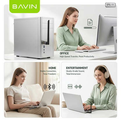 BAVIN O111 USB Bluetooth 100M Dongle Adapter Wireless Range for PC/Speaker/Laptops/Mouse/Keyboard/Music Audio Receiver