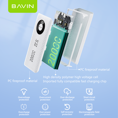BAVIN Y-PC065 20,000mAh Powerbank w/ 22.5W Fast Charging Dual/ Ports/ Flashlight & LED Indicator