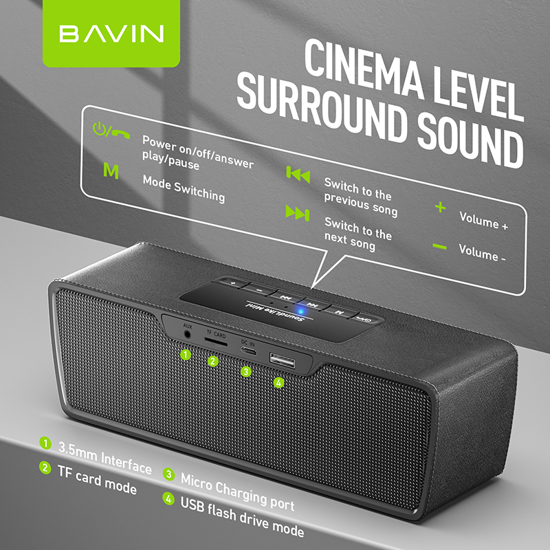 BAVIN DV-S2025 Compact Bluetooth Speaker with USB, TF Card AUX Support Black