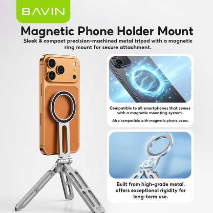 BAVIN PS91 3in1 Magnetic Phone Holder Tripod Mount Portable Foldable Handheld Stand for iPhone 17, Android