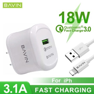 BAVIN C-PC331-XX Qualcomm 3.0 Fast Wall Charger w/ Charging Cable for Micro, Type-C & iPhone